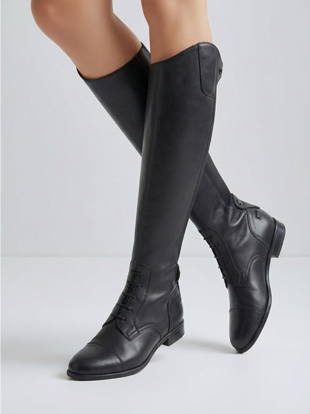 Fouganza horse riding black leather knee-high boots size 10